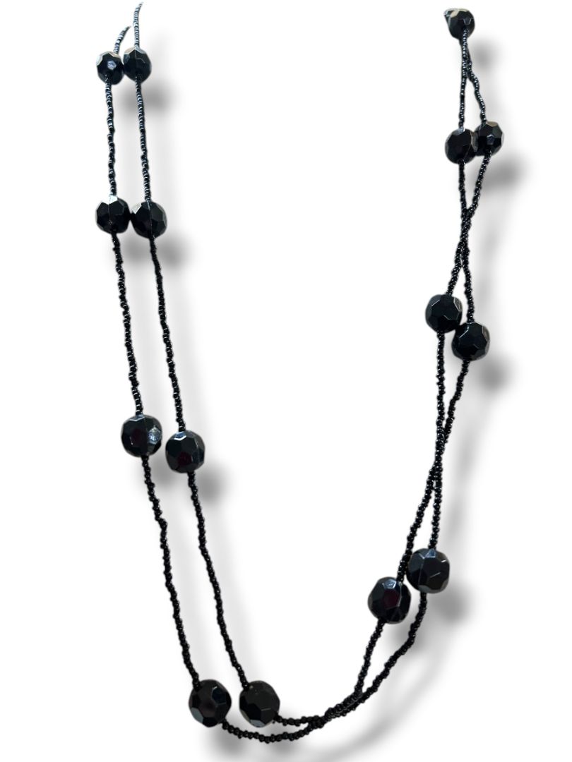 2 Necklaces Black Beaded 60" Overhead Stand 18-20" Pendant Necklace Lobster Clasp