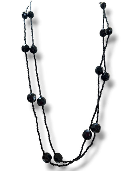 2 Necklaces Black Beaded 60" Overhead Stand 18-20" Pendant Necklace Lobster Clasp