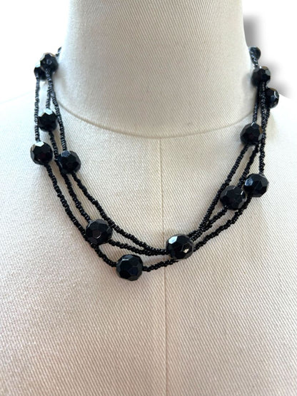 2 Necklaces Black Beaded 60" Overhead Stand 18-20" Pendant Necklace Lobster Clasp