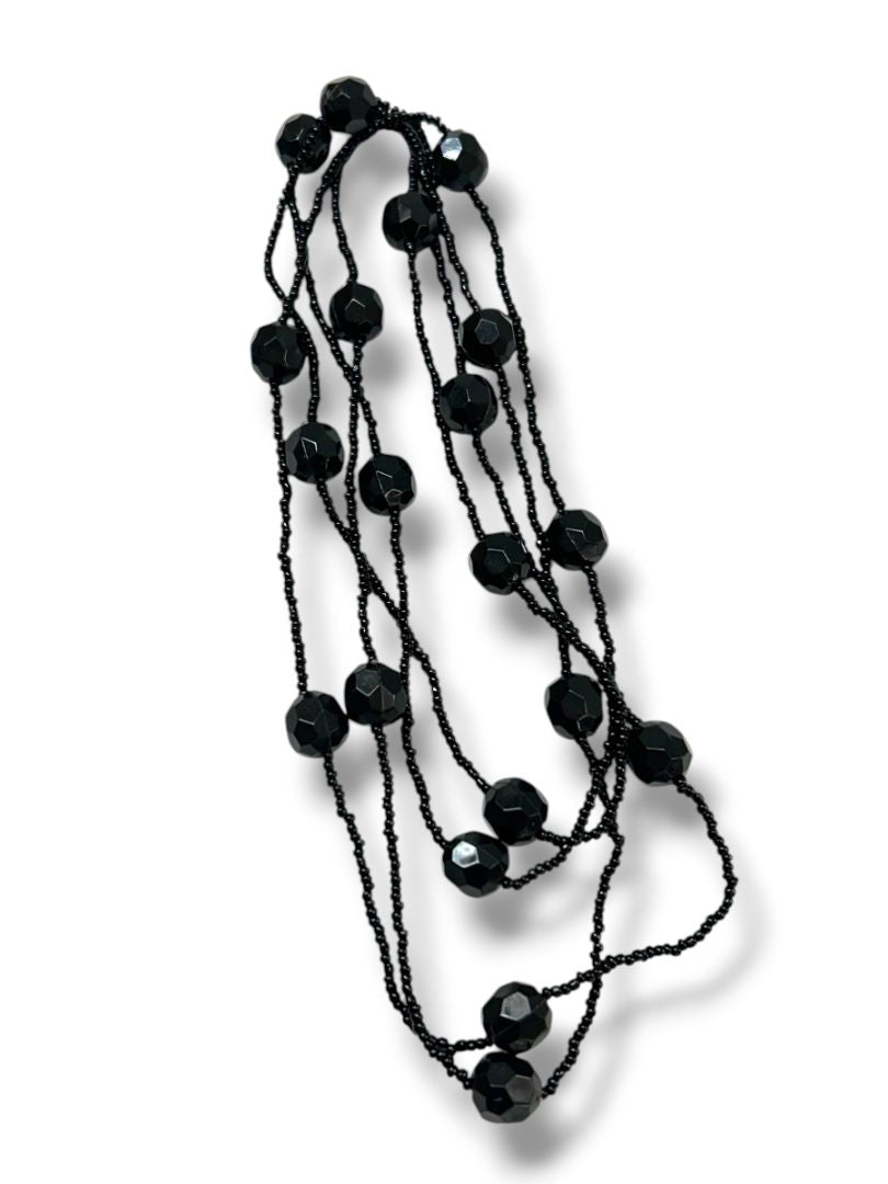 2 Necklaces Black Beaded 60" Overhead Stand 18-20" Pendant Necklace Lobster Clasp