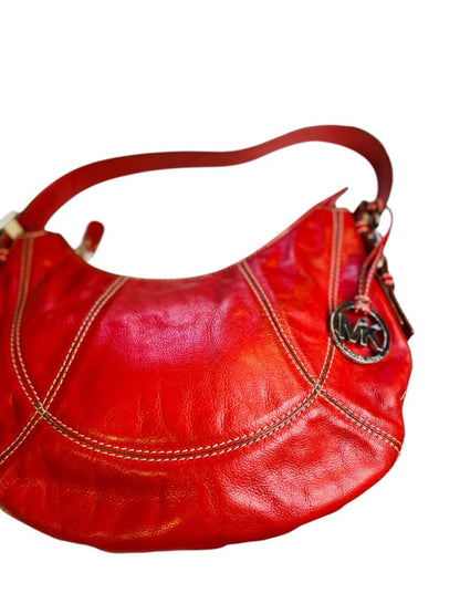 Michael Kors Red Leather Large Hobo Bag Contrast Stitch Shoulderbag