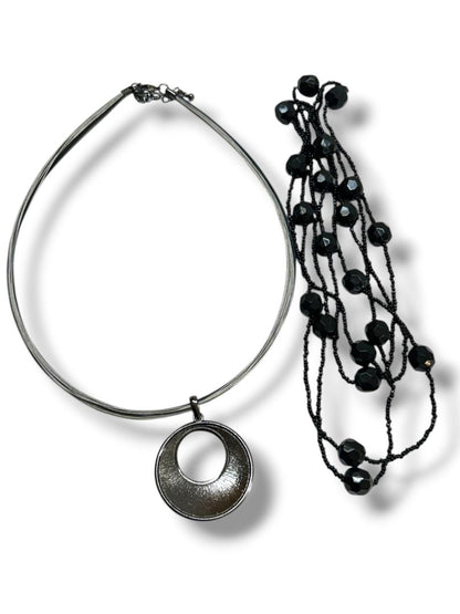 2 Necklaces Black Beaded 60" Overhead Stand 18-20" Pendant Necklace Lobster Clasp