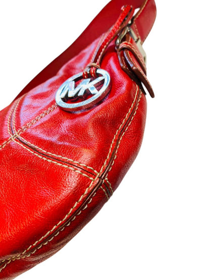 Michael Kors Red Leather Large Hobo Bag Contrast Stitch Shoulderbag