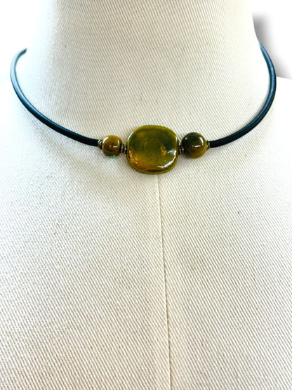 2 Necklaces Wrap Cord Adjustable Choker Blue Green Stone