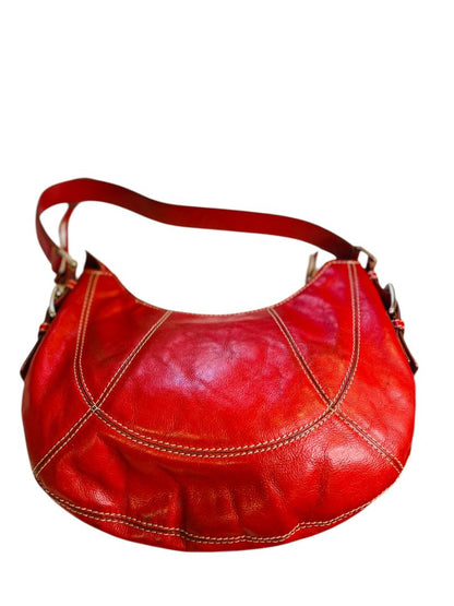 Michael Kors Red Leather Large Hobo Bag Contrast Stitch Shoulderbag