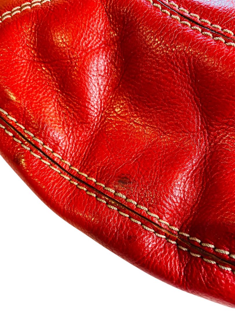 Michael Kors Red Leather Large Hobo Bag Contrast Stitch Shoulderbag