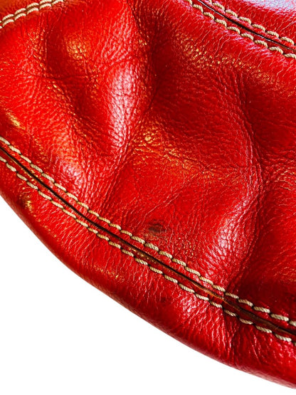 Michael Kors Red Leather Large Hobo Bag Contrast Stitch Shoulderbag