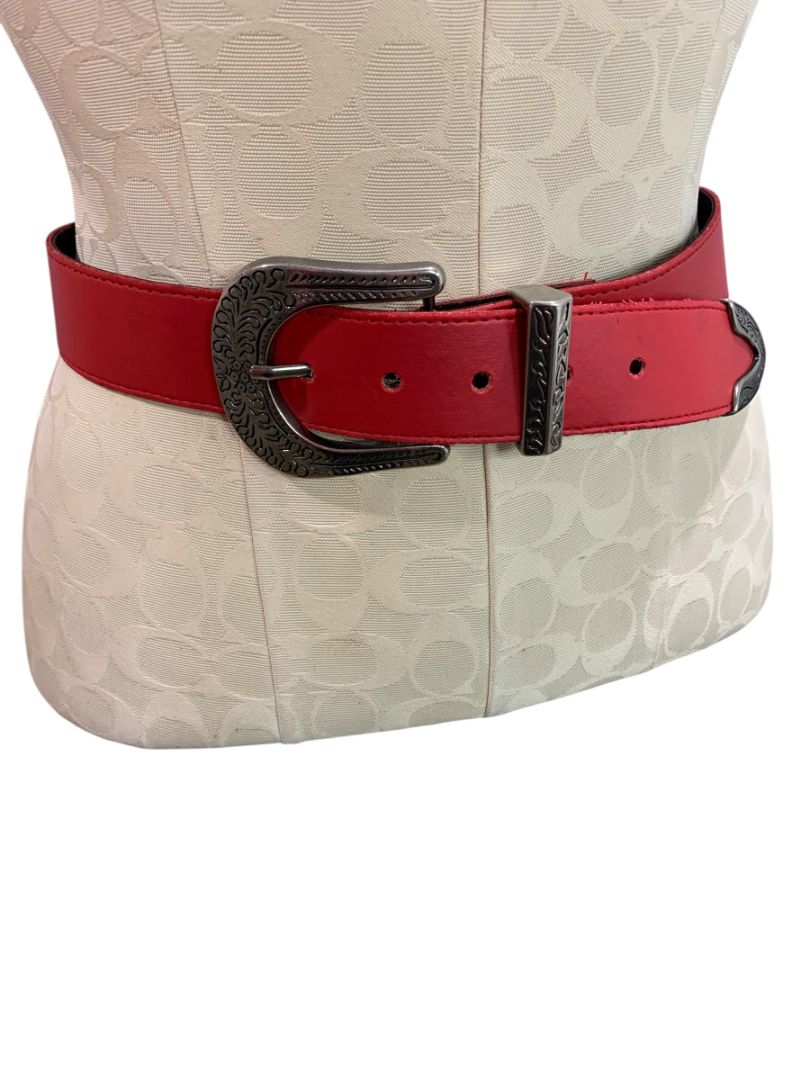 Large 34-38" Waist Womens Red Faux Leather Belt Western Style