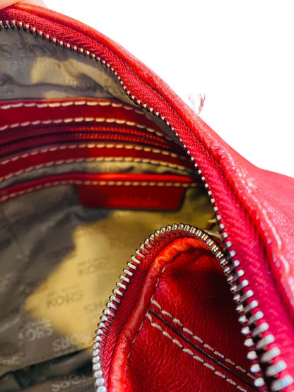 Michael Kors Red Leather Large Hobo Bag Contrast Stitch Shoulderbag
