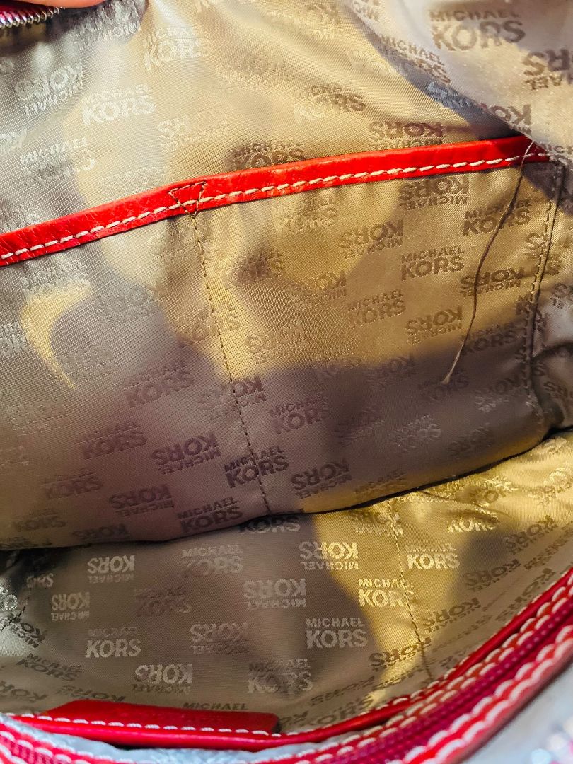 Michael Kors Red Leather Large Hobo Bag Contrast Stitch Shoulderbag