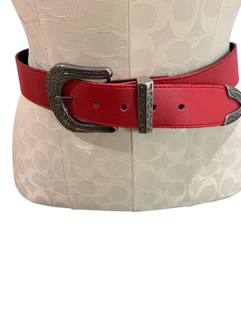 Large 34-38" Waist Womens Red Faux Leather Belt Western Style