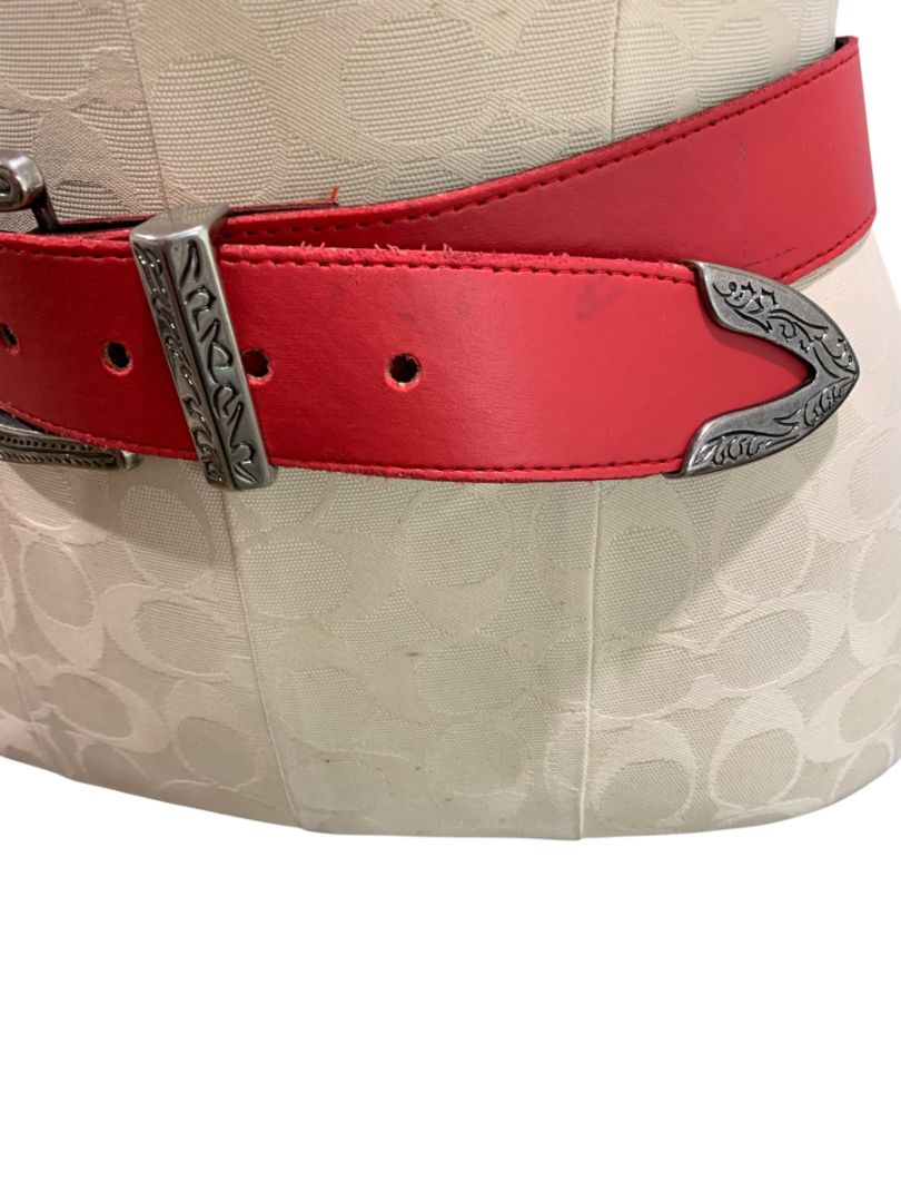 Large 34-38" Waist Womens Red Faux Leather Belt Western Style