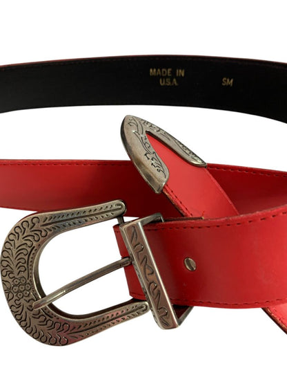 Large 34-38" Waist Womens Red Faux Leather Belt Western Style