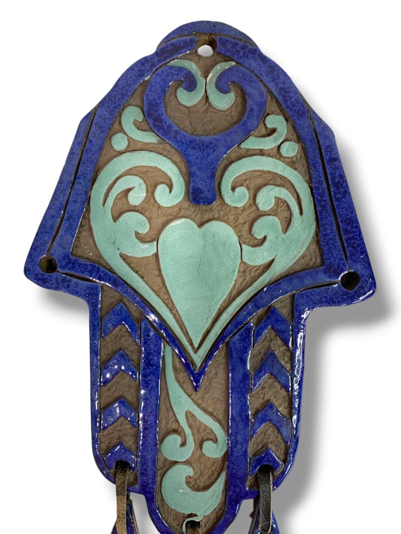 Home Blessing Clay Wall Hanging Chimes Blue Hand Made in Israel 13.5"L x 6"w