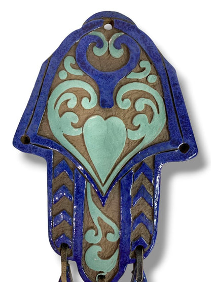 Home Blessing Clay Wall Hanging Chimes Blue Hand Made in Israel 13.5"L x 6"w