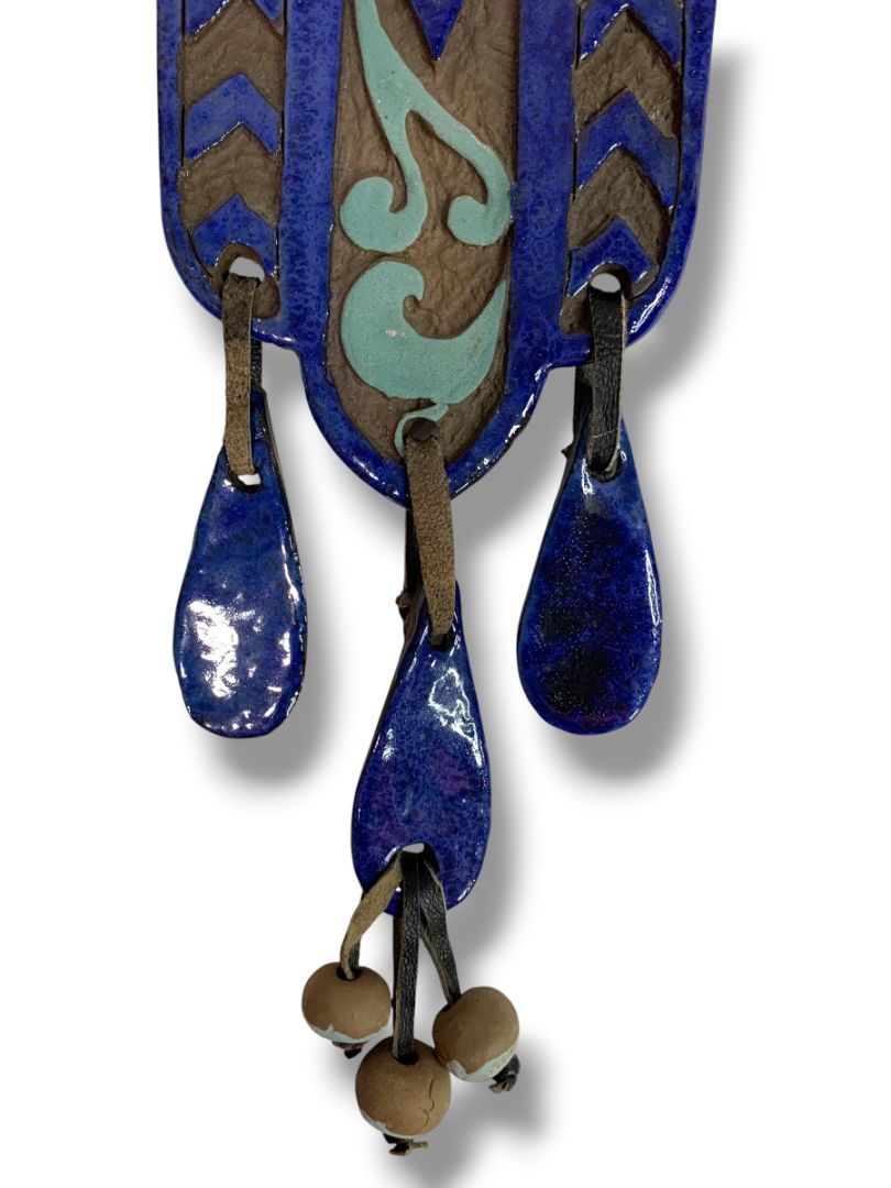 Home Blessing Clay Wall Hanging Chimes Blue Hand Made in Israel 13.5"L x 6"w