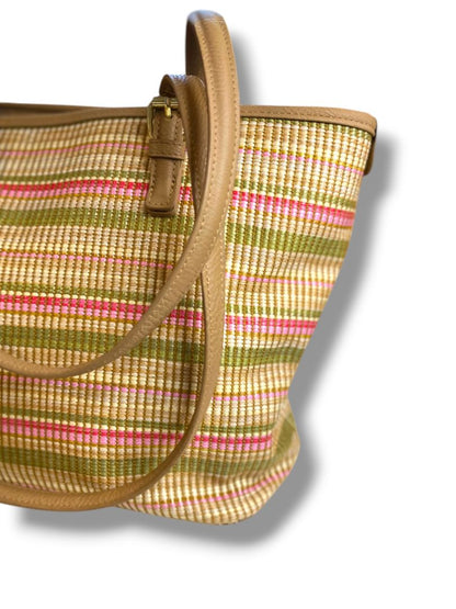 Bueno Woven Tote Handbag Multicolor Stripe Green Pink 9.5"h x 11"l