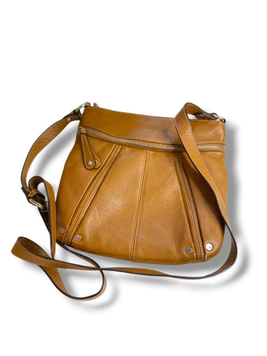 Tignanello Brown Pebbled Leather Crossbody Bag Organizational Boho Style