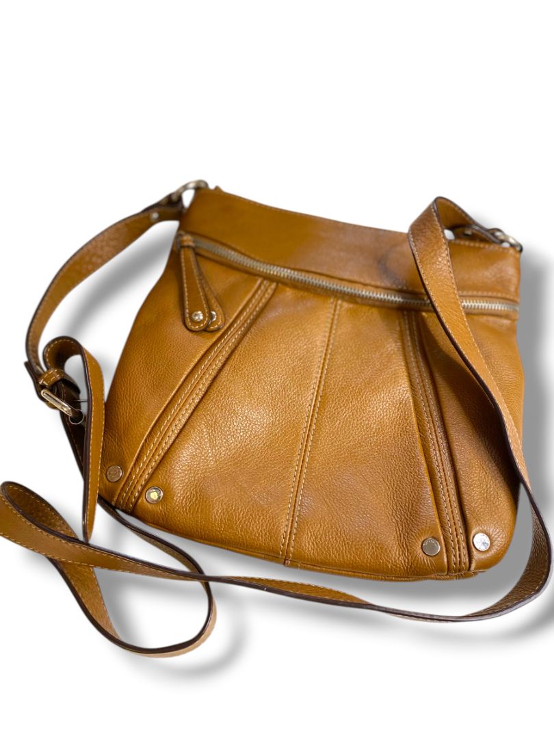 Tignanello Brown Pebbled Leather Crossbody Bag Organizational Boho Style