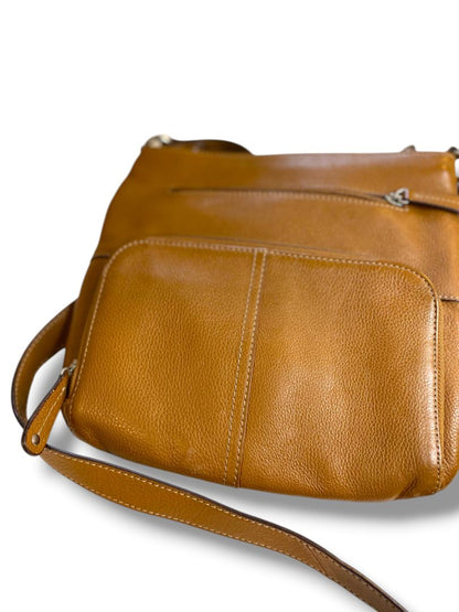 Tignanello Brown Pebbled Leather Crossbody Bag Organizational Boho Style