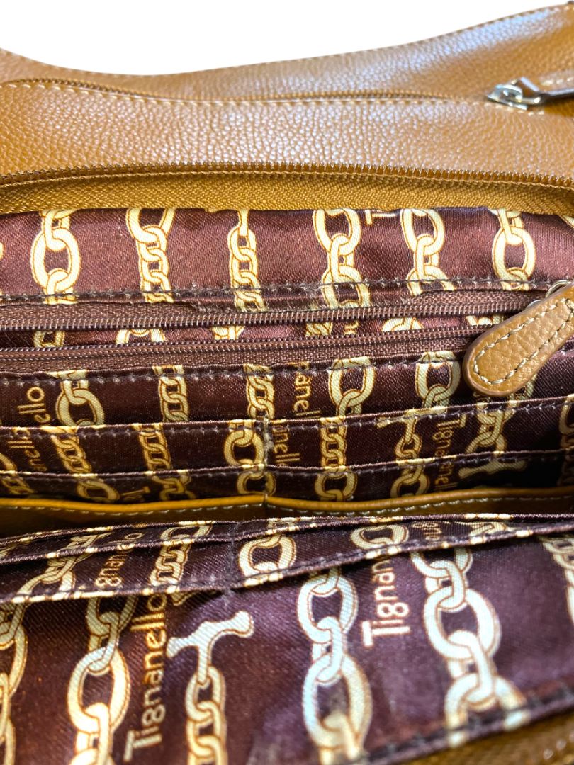 Tignanello Brown Pebbled Leather Crossbody Bag Organizational Boho Style