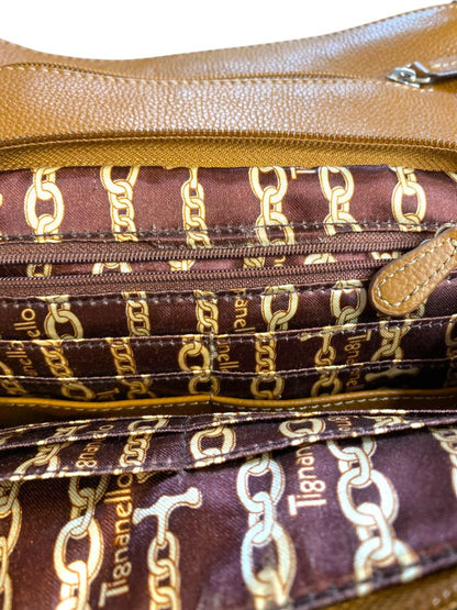 Tignanello Brown Pebbled Leather Crossbody Bag Organizational Boho Style