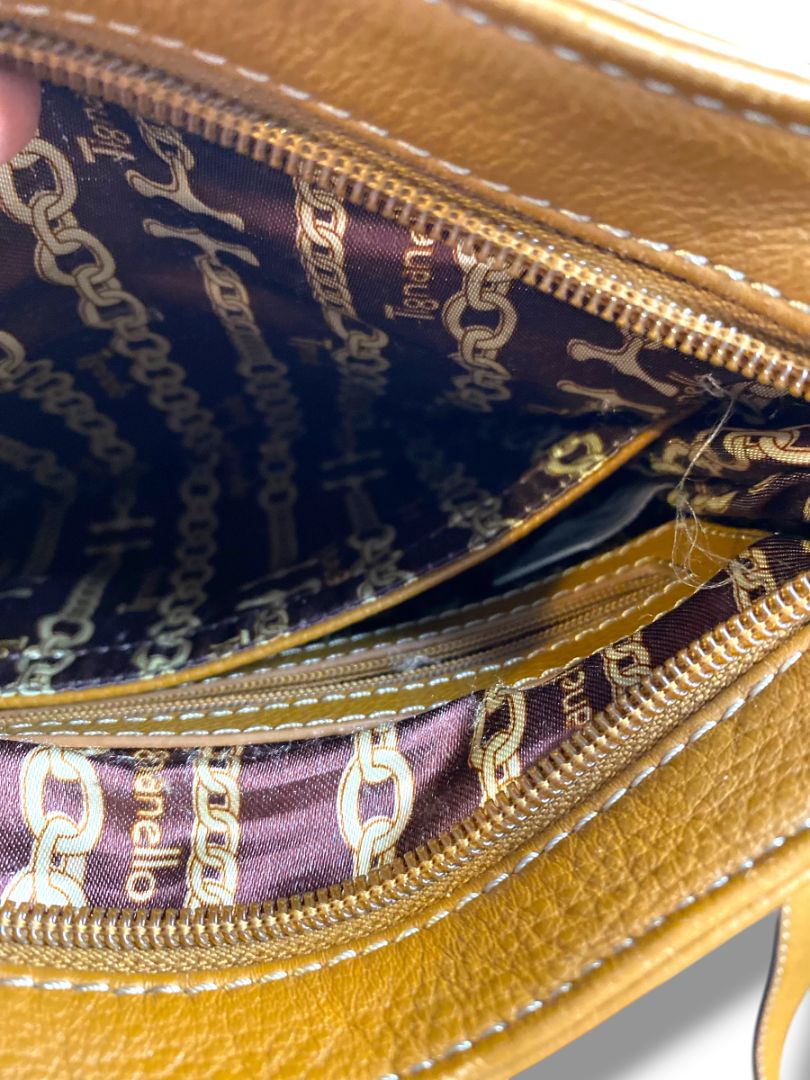 Tignanello Brown Pebbled Leather Crossbody Bag Organizational Boho Style