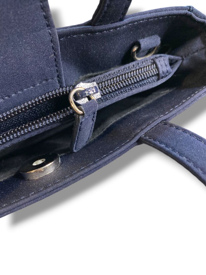 Amanda Smith Navy Blue Mini Satchel Handbag Triple Compartment 6"h x 7.5"l
