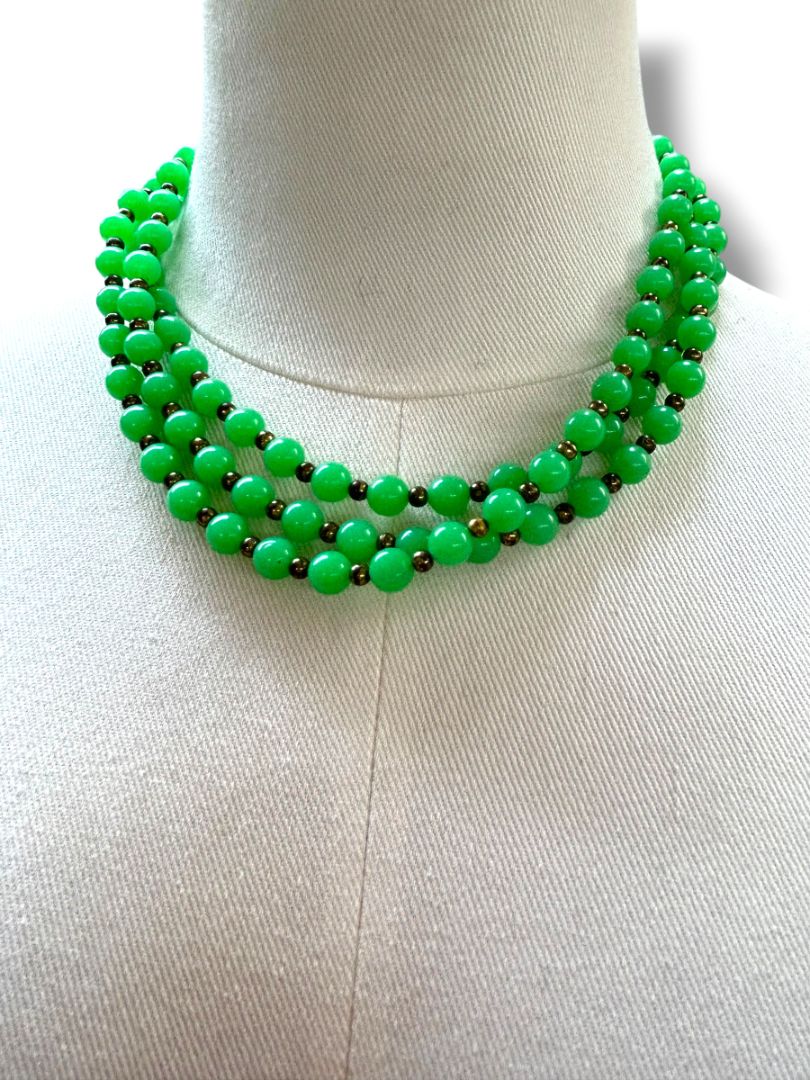 2 Vintage Necklaces Clay Heart 3" on Ribbon Mauve Ribbon Green Acrylic Strand String 54"