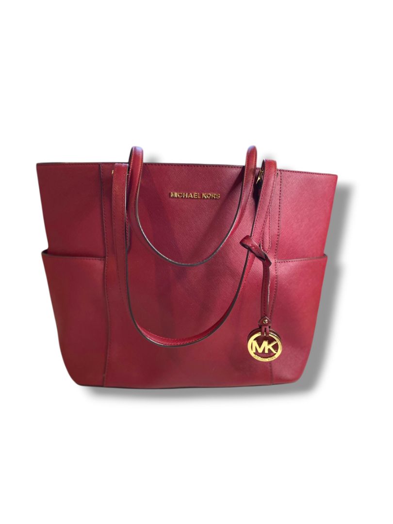 Michael Kors Jet Set Tote Handbag Dark Cherry Saffiano Leather Large