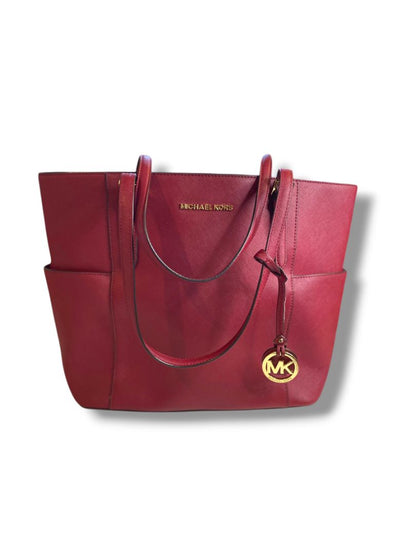Michael Kors Jet Set Tote Handbag Dark Cherry Saffiano Leather Large