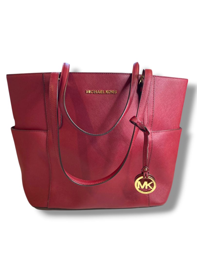 Michael Kors Jet Set Tote Handbag Dark Cherry Saffiano Leather Large