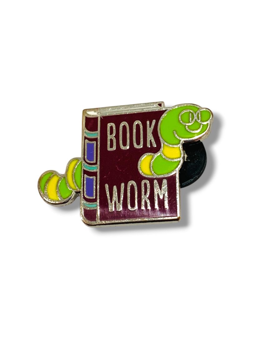 Lapel Pin Book Worm 1.3" Enameled Multicolor