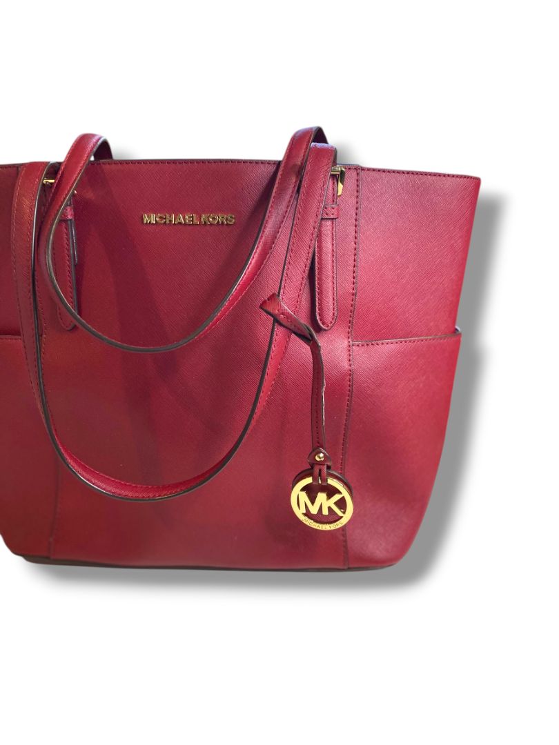Michael Kors Jet Set Tote Handbag Dark Cherry Saffiano Leather Large