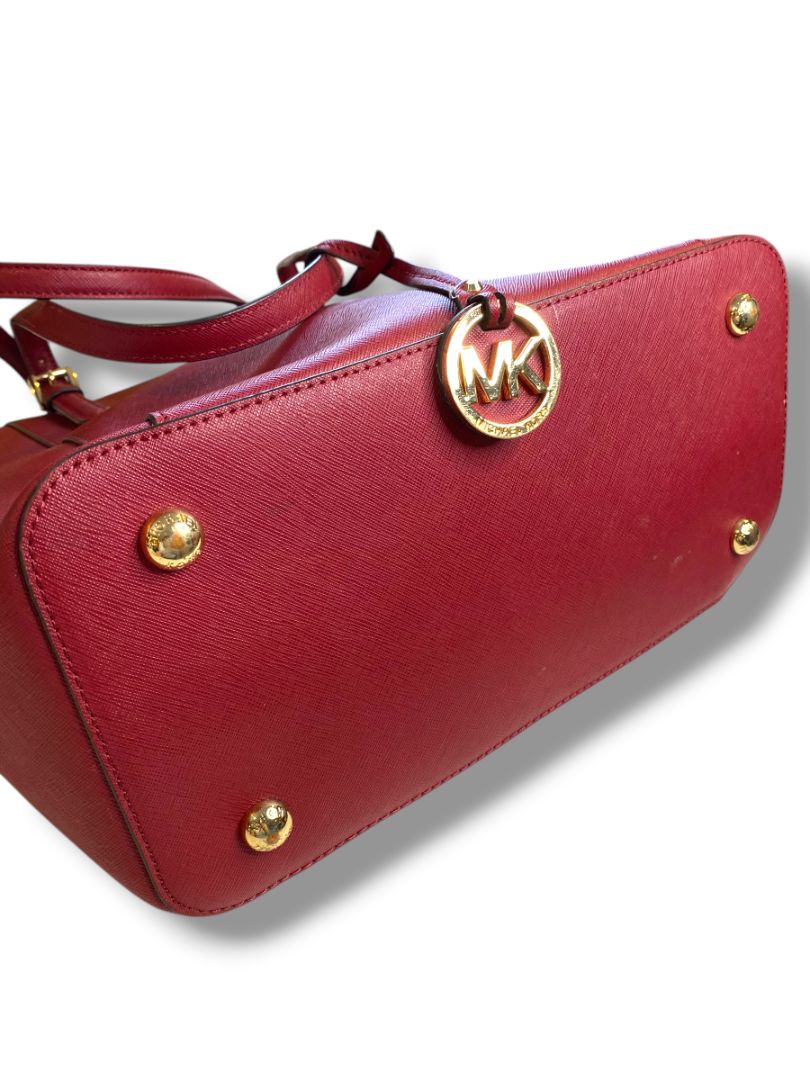 Michael Kors Jet Set Tote Handbag Dark Cherry Saffiano Leather Large