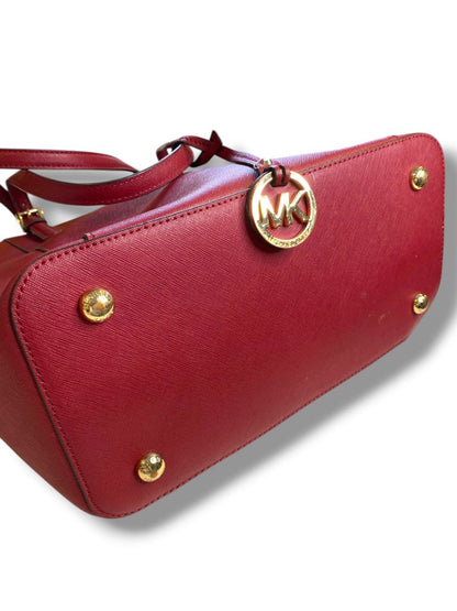 Michael Kors Jet Set Tote Handbag Dark Cherry Saffiano Leather Large