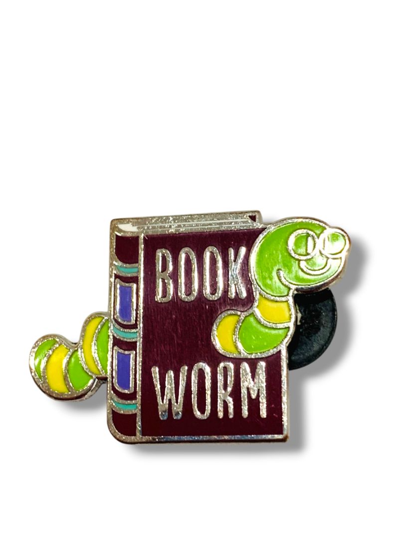 Lapel Pin Book Worm 1.3" Enameled Multicolor