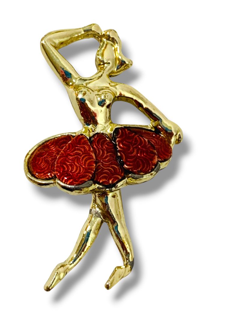 Vintage Goldtone Ballerina Brooch Pin Enameled Tutu 1.6"