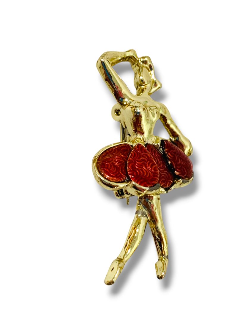 Vintage Goldtone Ballerina Brooch Pin Enameled Tutu 1.6"