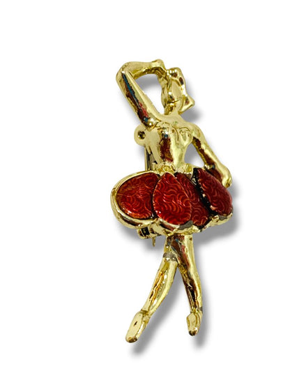 Vintage Goldtone Ballerina Brooch Pin Enameled Tutu 1.6"