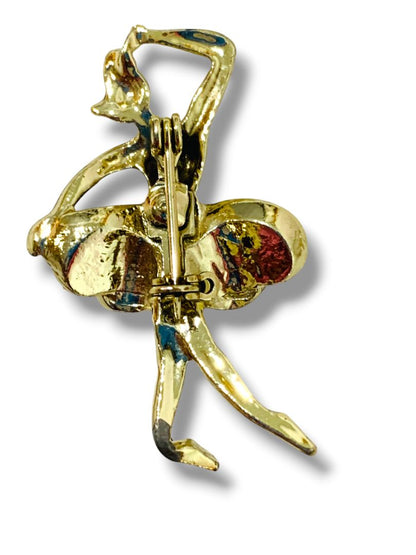 Vintage Goldtone Ballerina Brooch Pin Enameled Tutu 1.6"