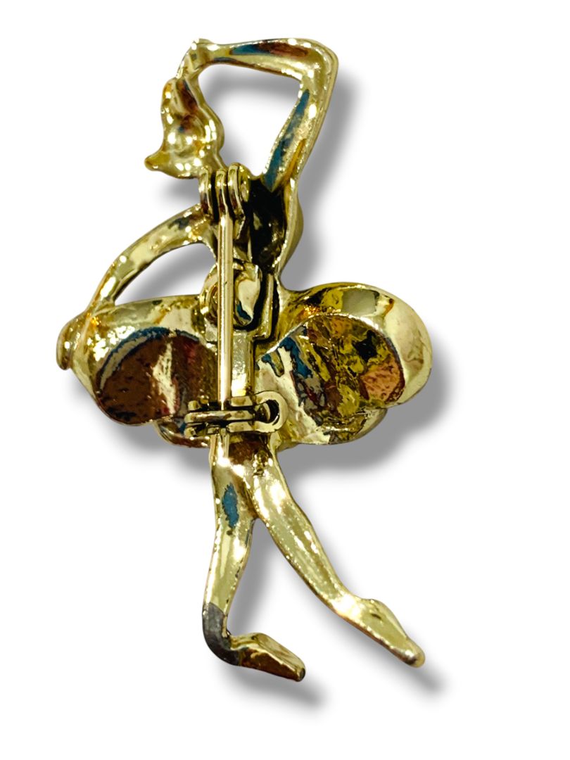 Vintage Goldtone Ballerina Brooch Pin Enameled Tutu 1.6"