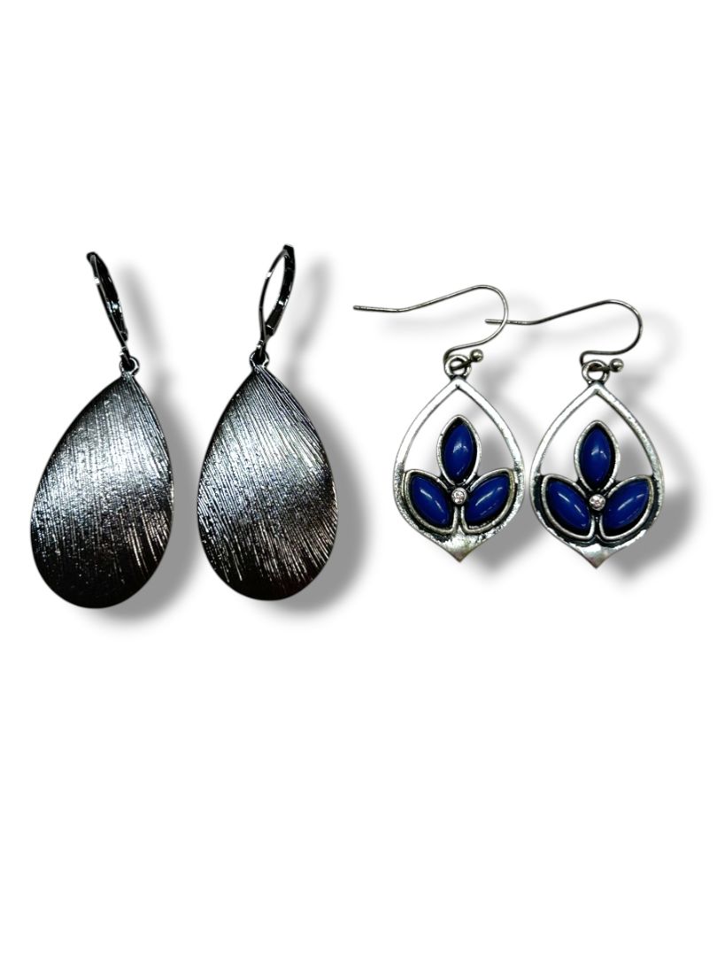2 Pair Pierced Earrings Pewter Color Drop Dangle 1.5"-2" Drop Dangle