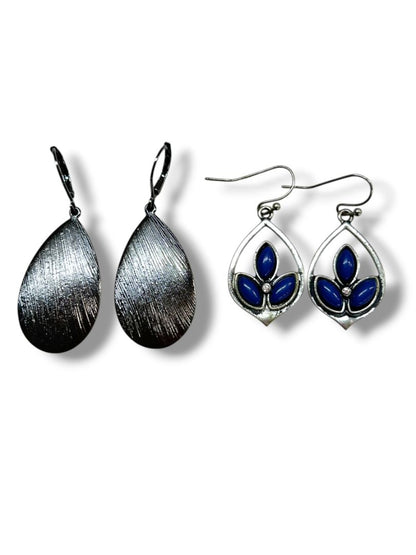 2 Pair Pierced Earrings Pewter Color Drop Dangle 1.5"-2" Drop Dangle