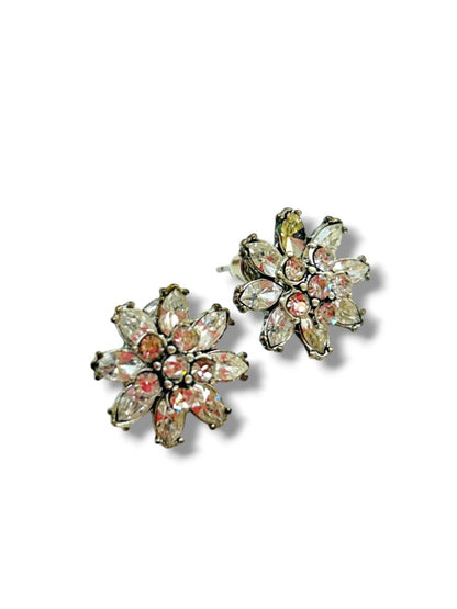 2 Pair Post Pierced Earrings Silvertone Flower .6" Goldtone Red .9" Drop