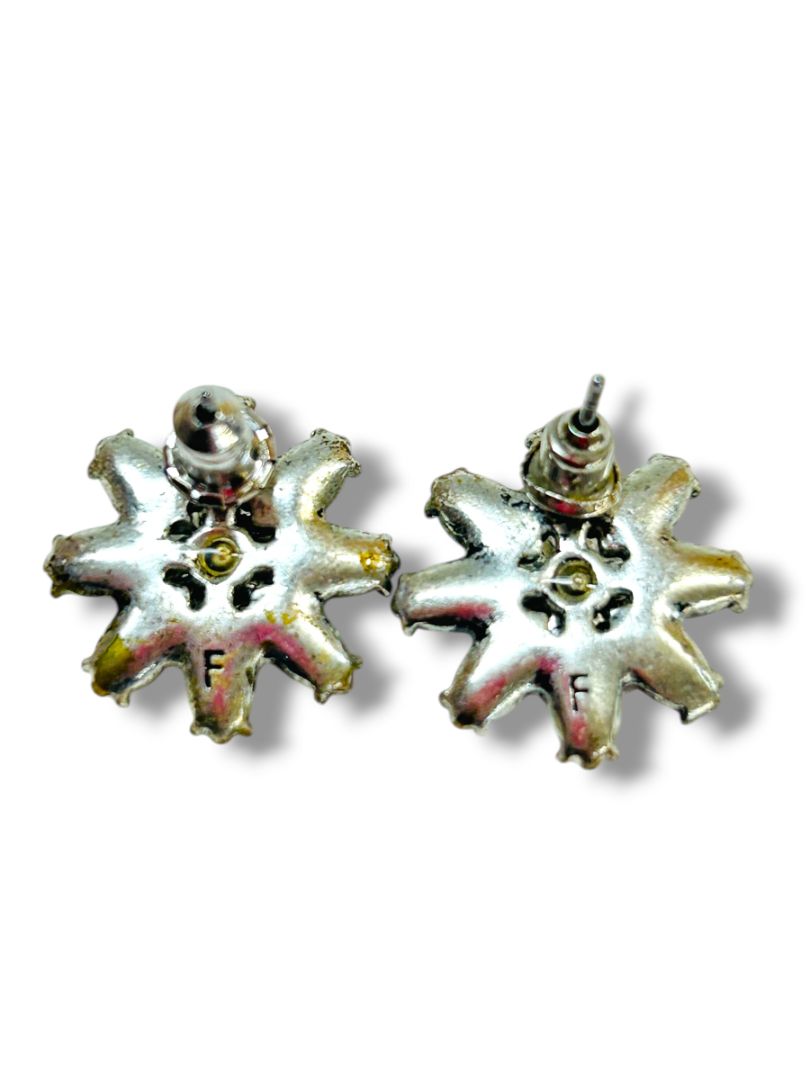 2 Pair Post Pierced Earrings Silvertone Flower .6" Goldtone Red .9" Drop