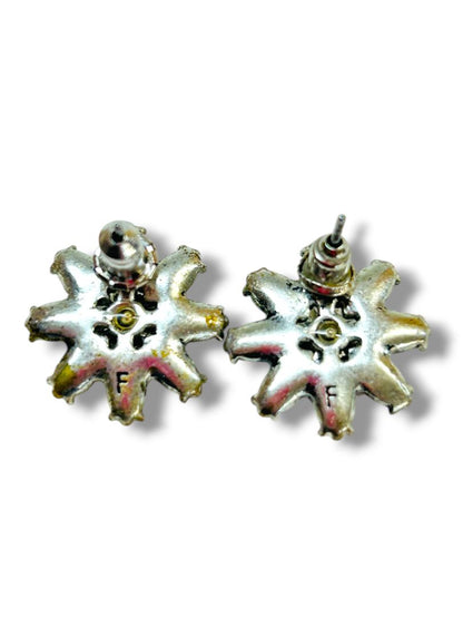 2 Pair Post Pierced Earrings Silvertone Flower .6" Goldtone Red .9" Drop