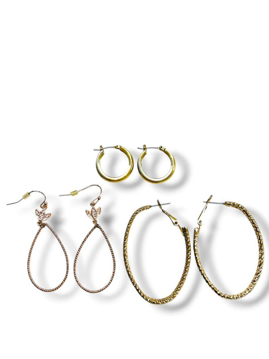 3 Pair Vintage Earrings Circle Hoop Goldtone Latchback Fishhook .75"-2" Drop