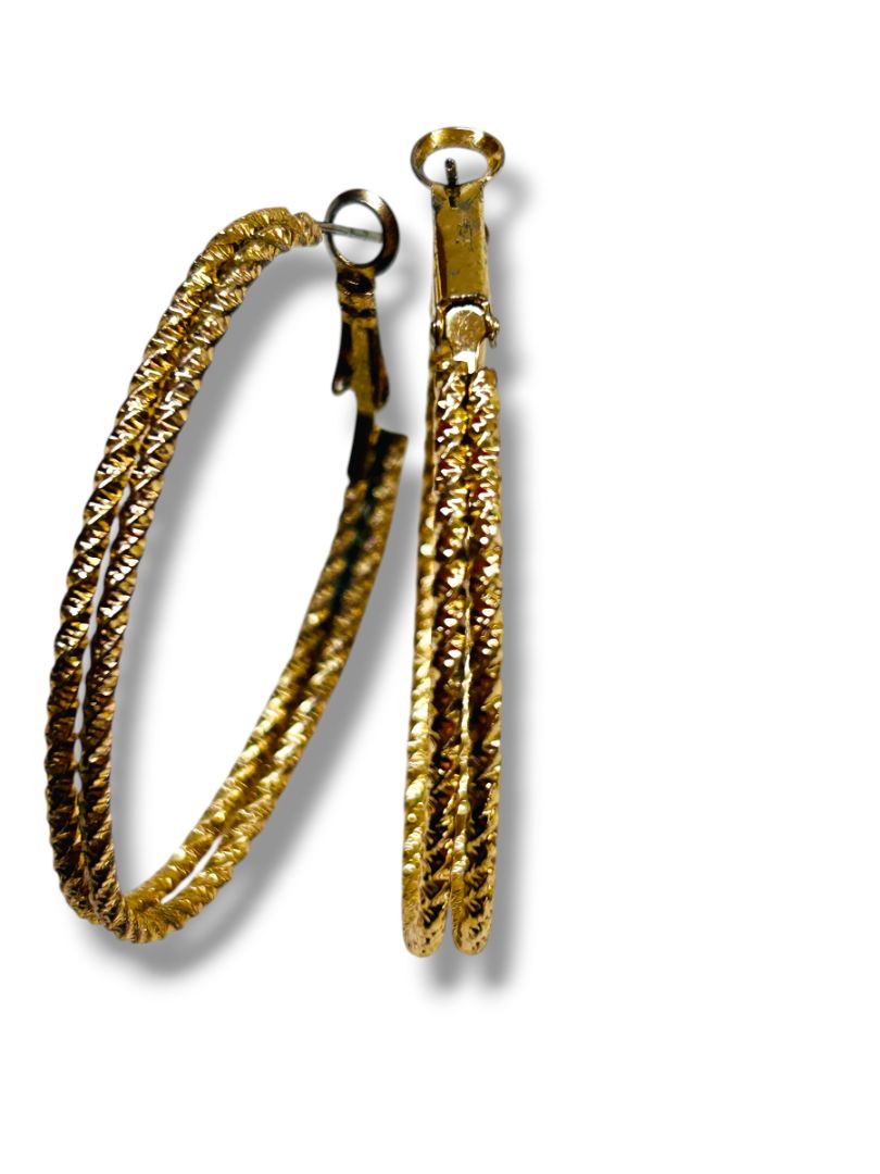 3 Pair Vintage Earrings Circle Hoop Goldtone Latchback Fishhook .75"-2" Drop
