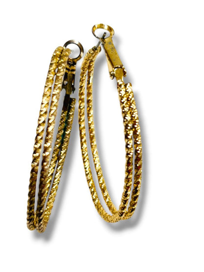 3 Pair Vintage Earrings Circle Hoop Goldtone Latchback Fishhook .75"-2" Drop